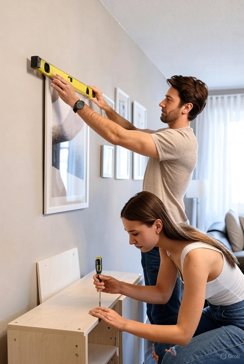 Couple working together with their first toolbox